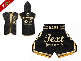 Boxing Set - Kids Custom Boxing Hoodies and Boxing Shorts : Black and Gold
